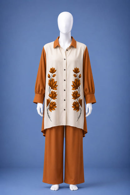 Western Shirt & Trouser Set - Orange & White