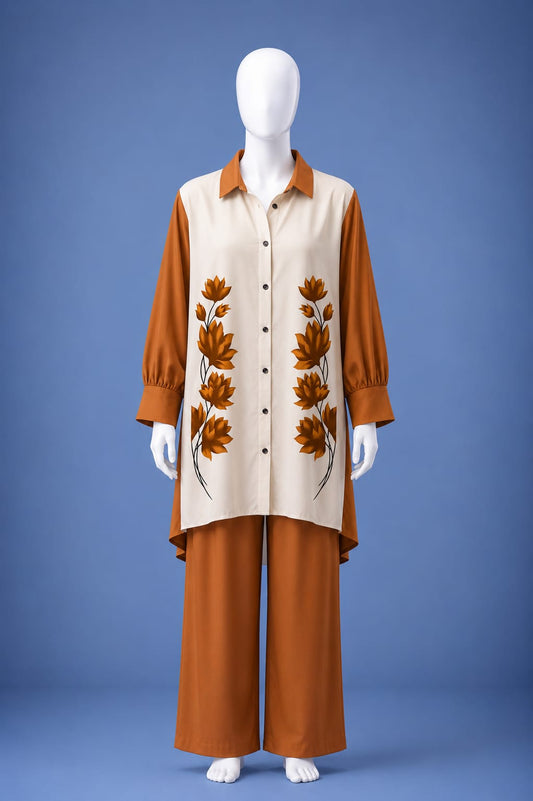 Western Shirt & Trouser Set - Orange & White