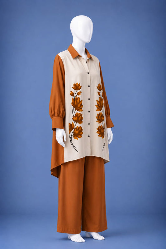Western Shirt & Trouser Set - Orange & White