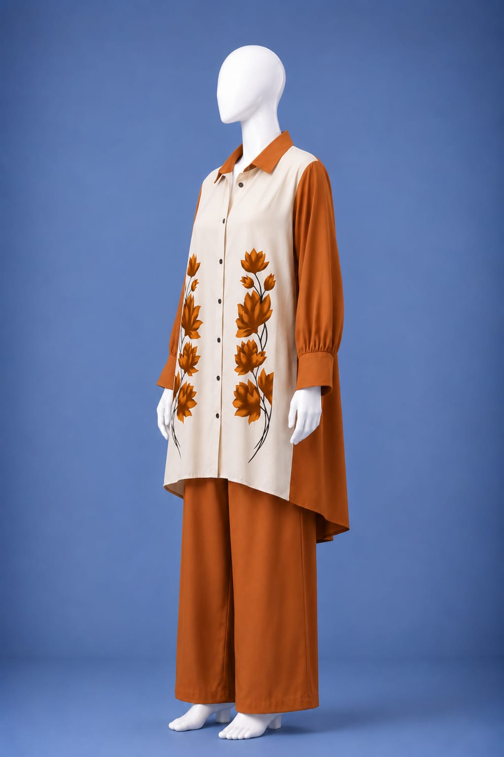 Western Shirt & Trouser Set - Orange & White