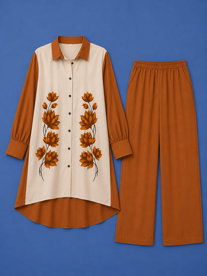 Western Shirt & Trouser Set - Orange & White