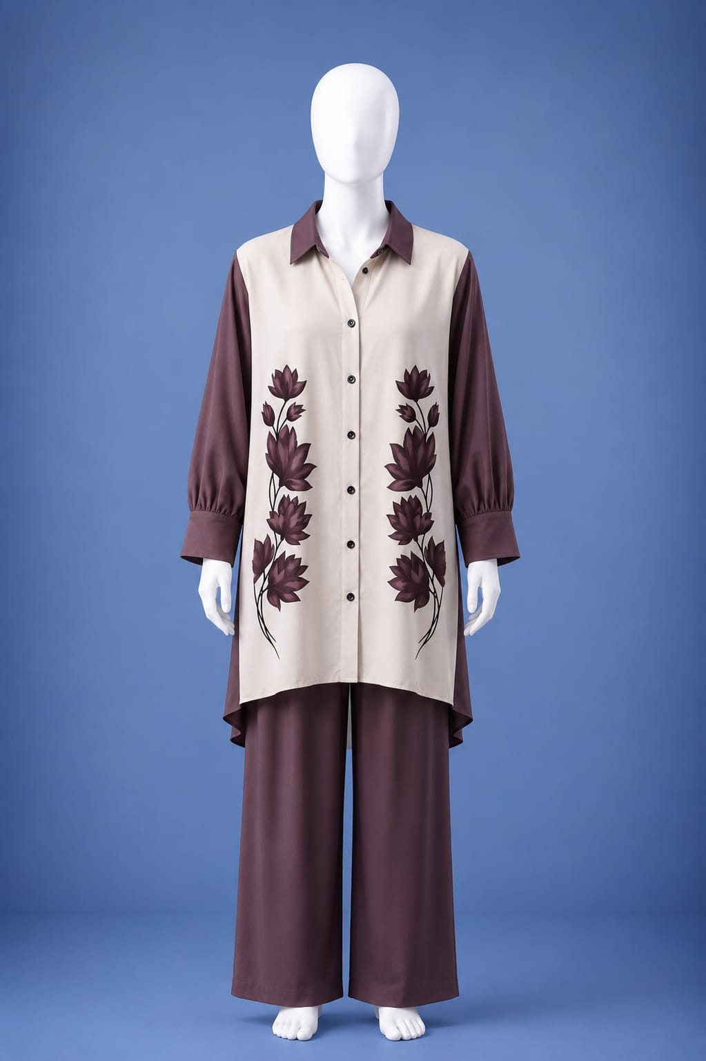 Western Shirt & Trouser Set - Purple & White