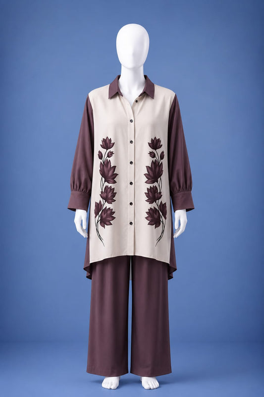 Western Shirt & Trouser Set - Purple & White
