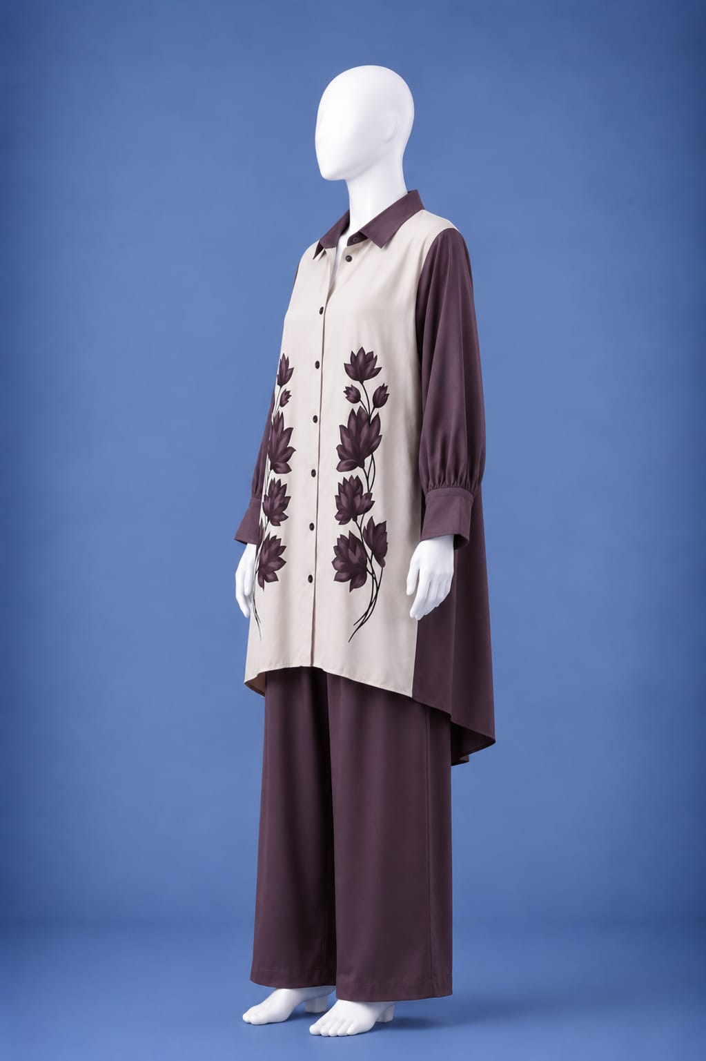 Western Shirt & Trouser Set - Purple & White