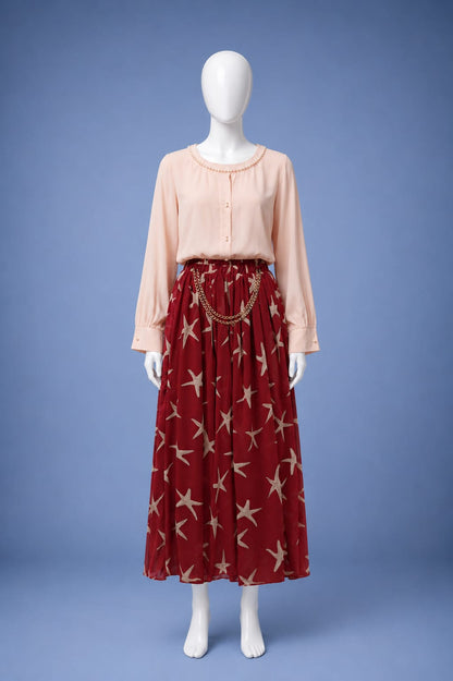 Printed Maxi Dress - Cream & Red