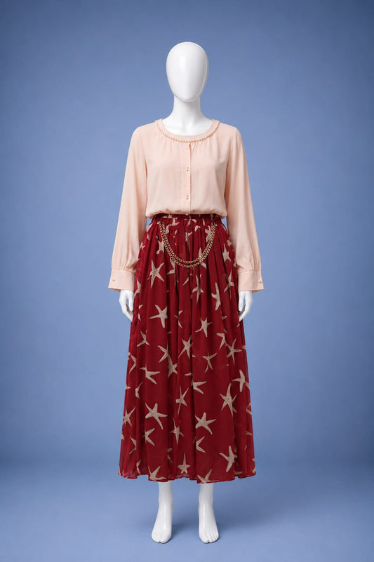Printed Maxi Dress - Cream & Red