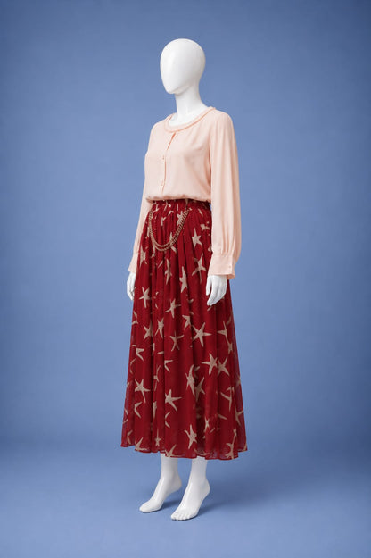 Printed Maxi Dress - Cream & Red
