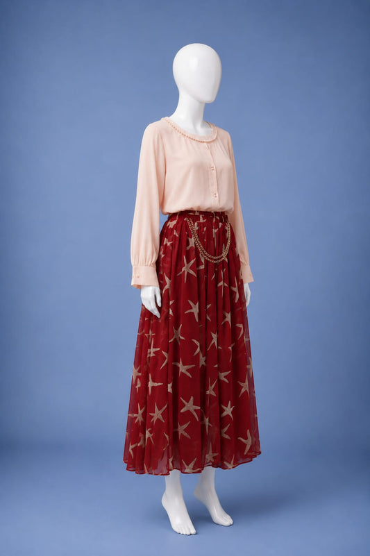 Printed Maxi Dress - Cream & Red