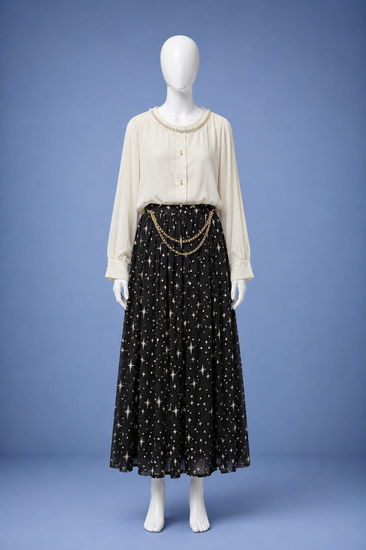 Printed Maxi Dress - White & Black