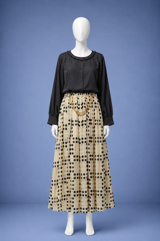 Printed Maxi Dress - Cream & Black