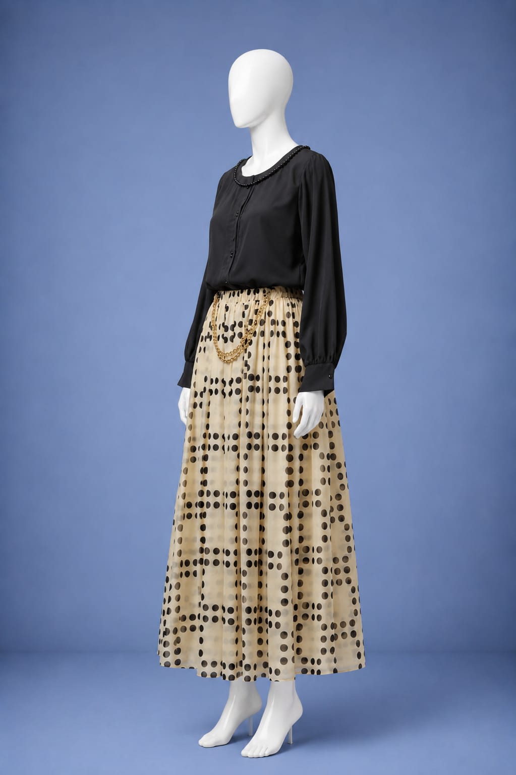 Printed Maxi Dress - Cream & Black